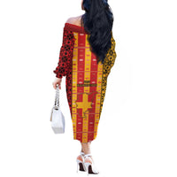 First Bulgarian Empire Off The Shoulder Long Sleeve Dress Slavic Patterns - Wonder Print Shop