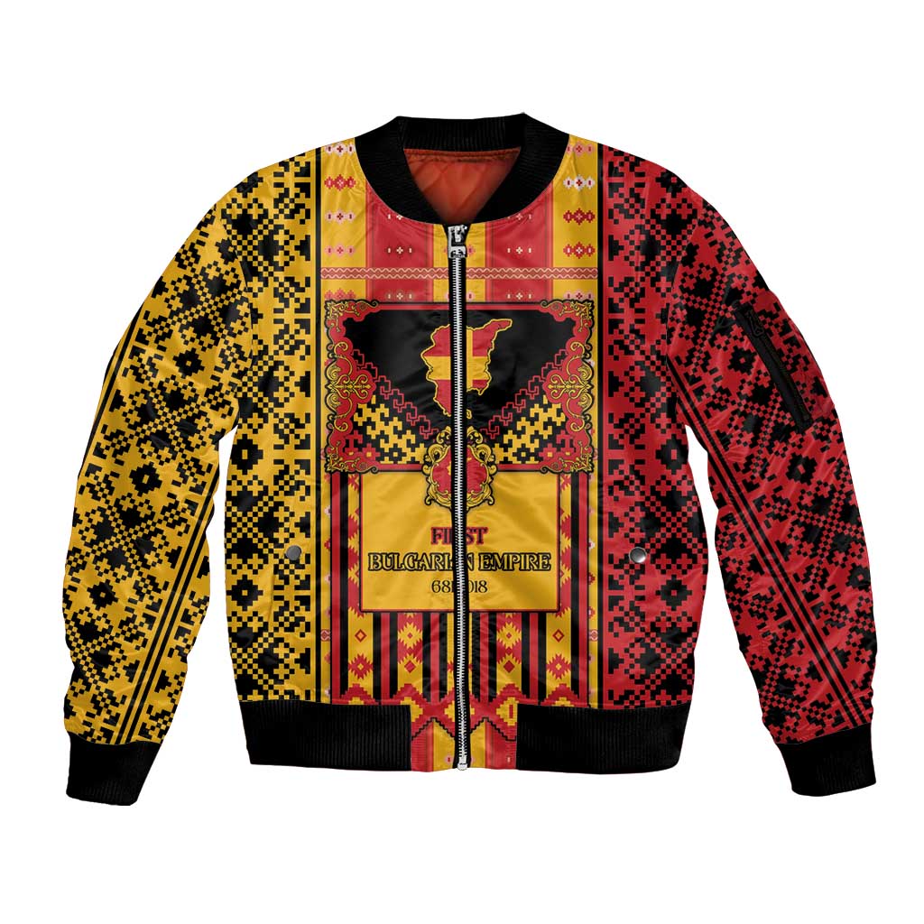 First Bulgarian Empire Sleeve Zip Bomber Jacket Slavic Patterns - Wonder Print Shop