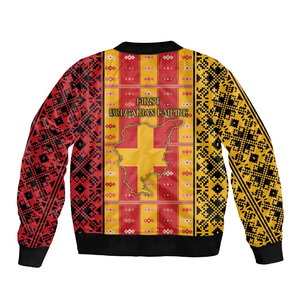 First Bulgarian Empire Sleeve Zip Bomber Jacket Slavic Patterns - Wonder Print Shop