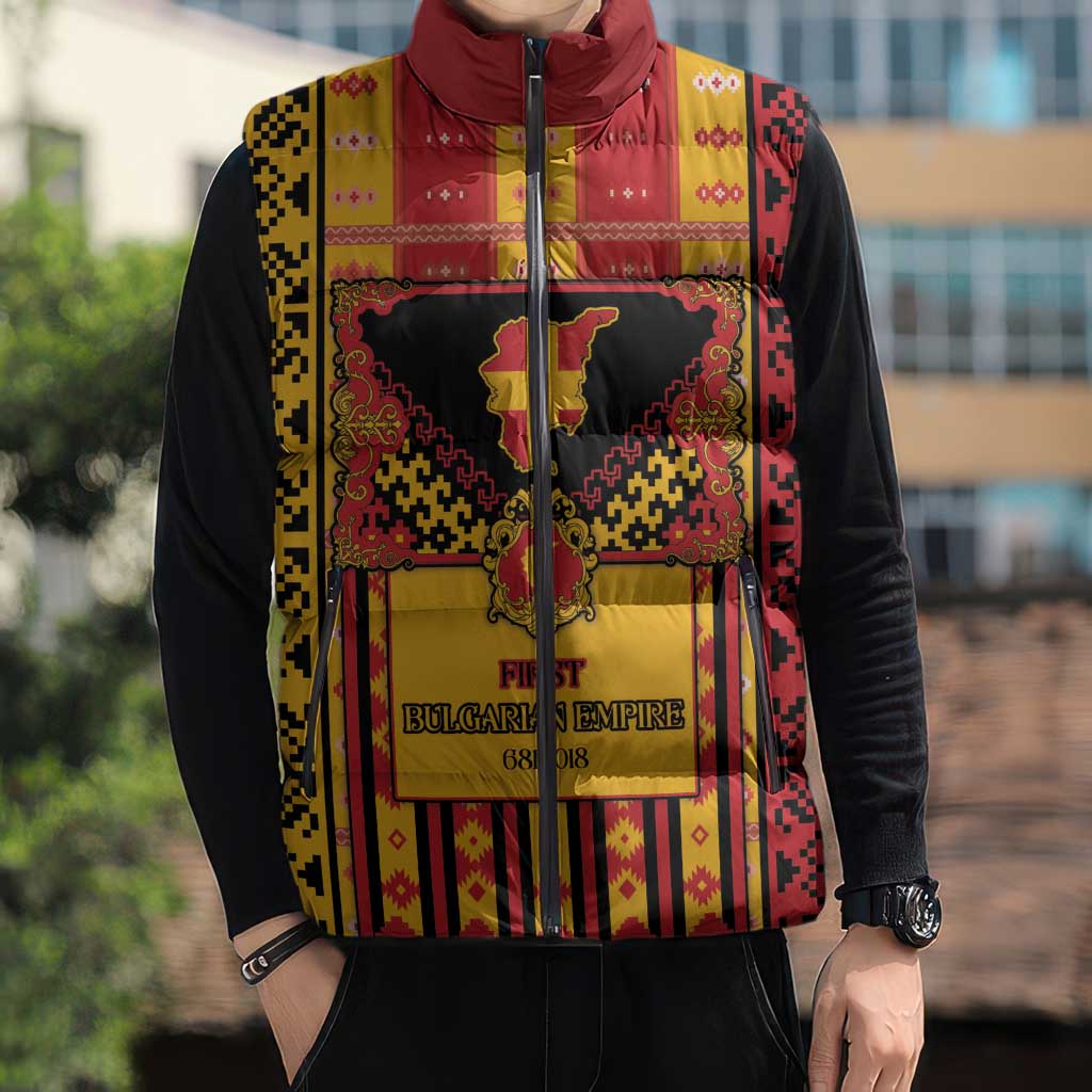 First Bulgarian Empire Sleeveless Puffer Jacket Slavic Patterns - Wonder Print Shop