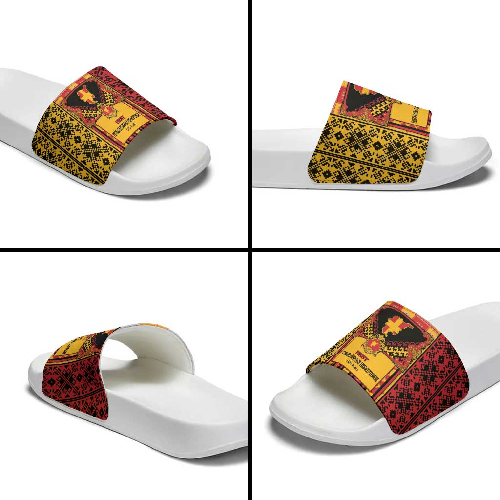 First Bulgarian Empire Slide Sandals Slavic Patterns - Wonder Print Shop