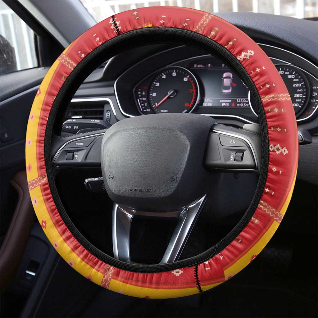First Bulgarian Empire Steering Wheel Cover Slavic Patterns - Wonder Print Shop