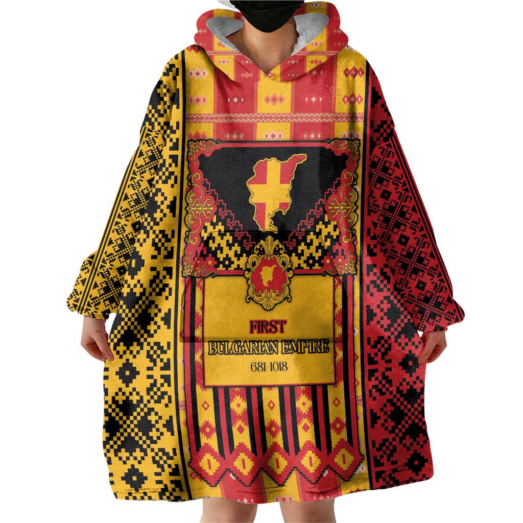 First Bulgarian Empire Wearable Blanket Hoodie Slavic Patterns - Wonder Print Shop