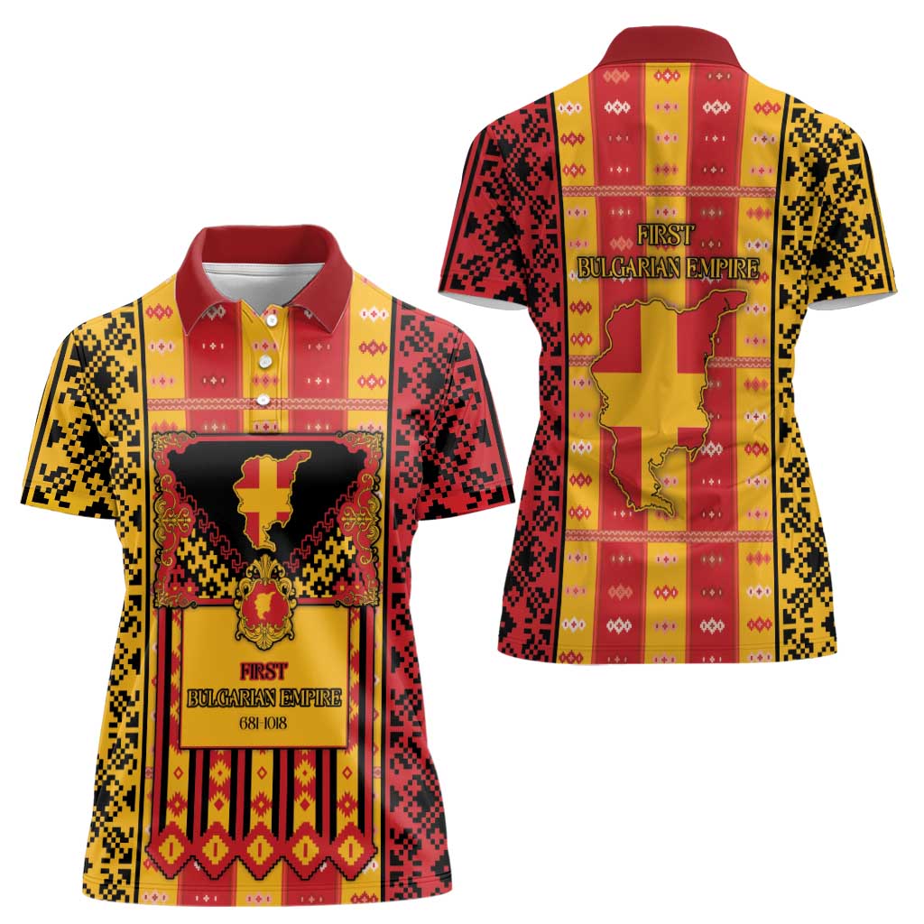 First Bulgarian Empire Women Polo Shirt Slavic Patterns - Wonder Print Shop