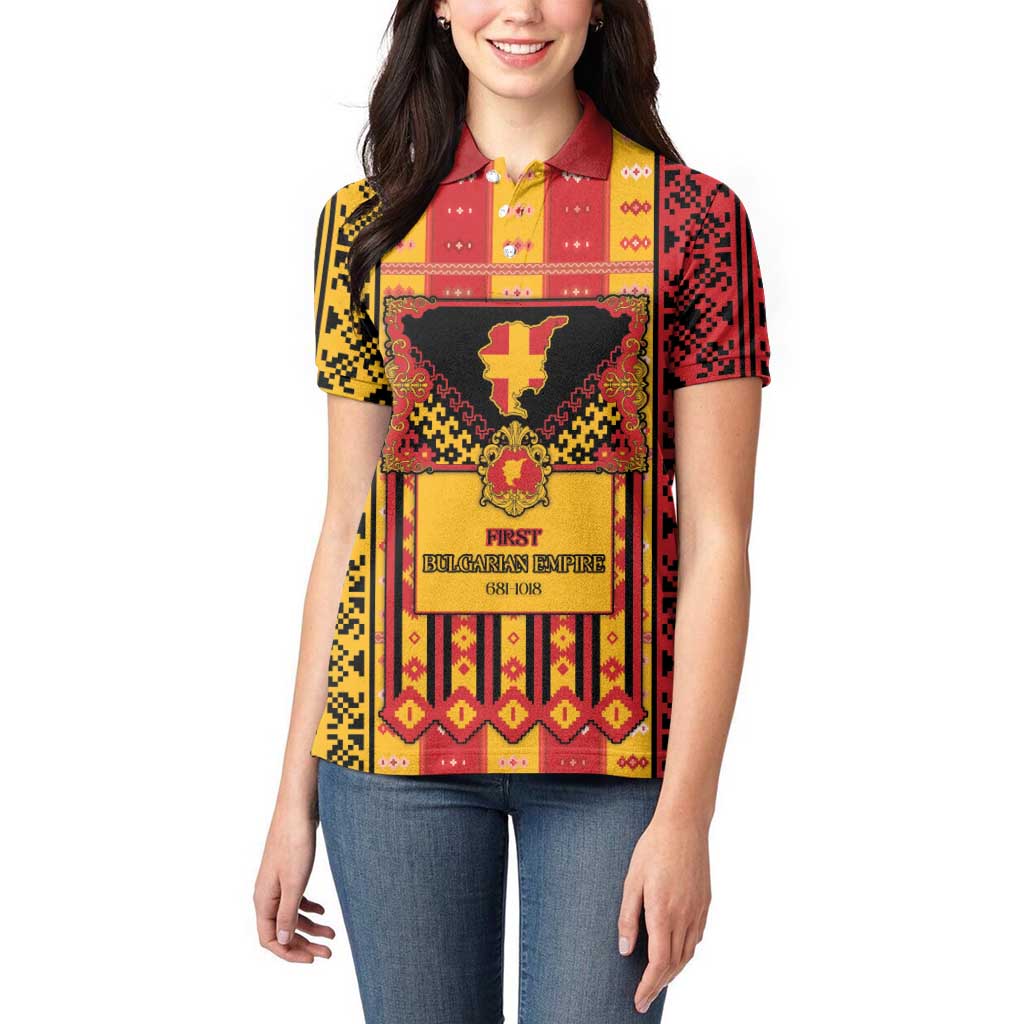 First Bulgarian Empire Women Polo Shirt Slavic Patterns - Wonder Print Shop