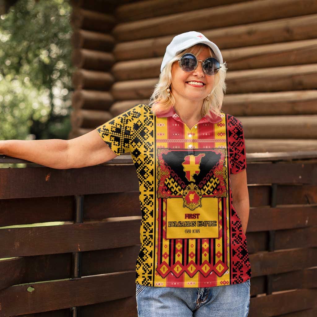 First Bulgarian Empire Women Polo Shirt Slavic Patterns - Wonder Print Shop