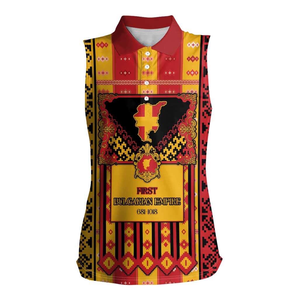 First Bulgarian Empire Women Sleeveless Polo Shirt Slavic Patterns - Wonder Print Shop