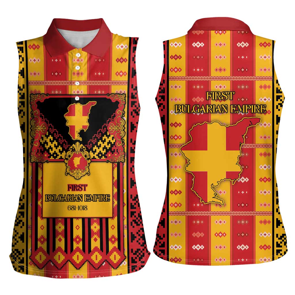 First Bulgarian Empire Women Sleeveless Polo Shirt Slavic Patterns - Wonder Print Shop