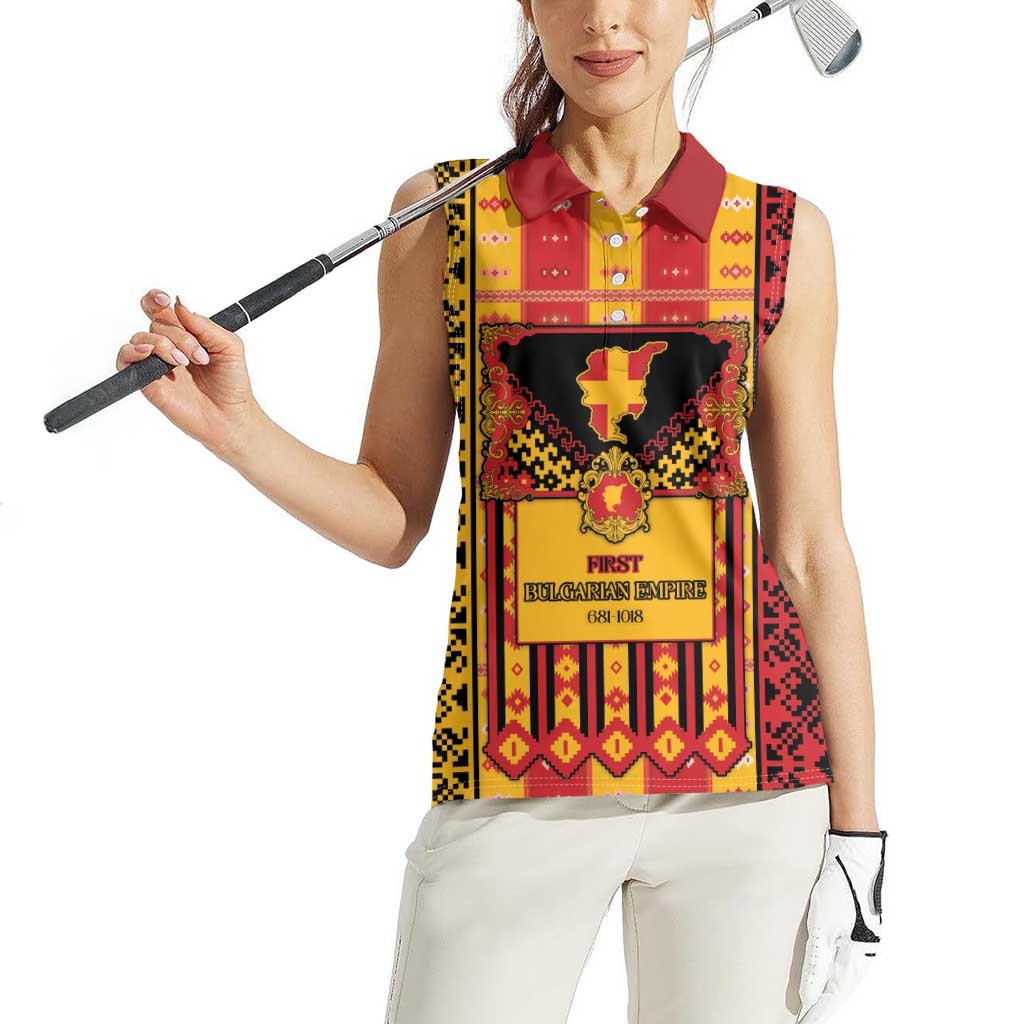 First Bulgarian Empire Women Sleeveless Polo Shirt Slavic Patterns - Wonder Print Shop