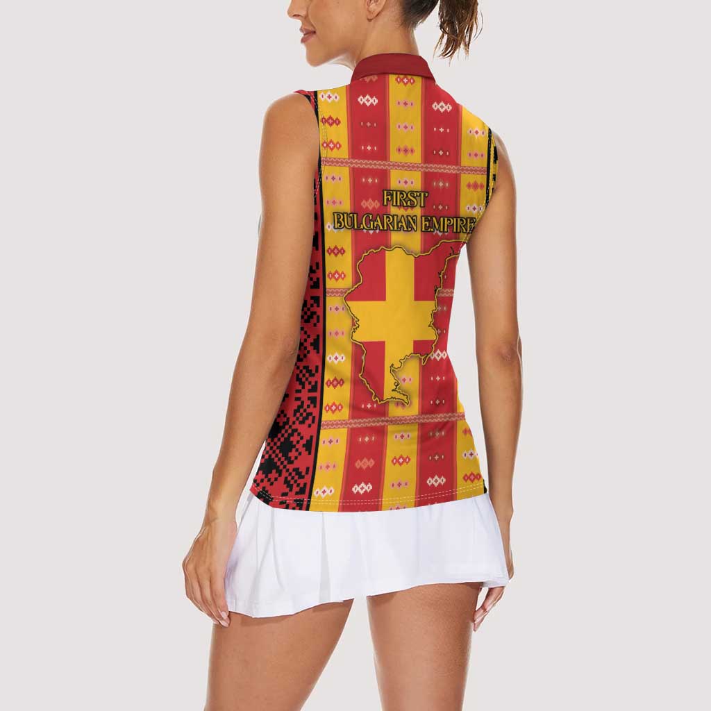 First Bulgarian Empire Women Sleeveless Polo Shirt Slavic Patterns - Wonder Print Shop