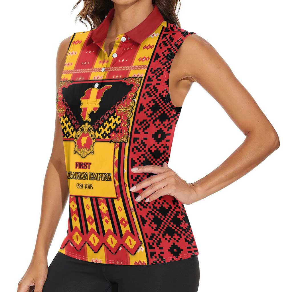 First Bulgarian Empire Women Sleeveless Polo Shirt Slavic Patterns - Wonder Print Shop