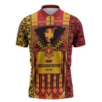First Bulgarian Empire Zipper Polo Shirt Slavic Patterns - Wonder Print Shop