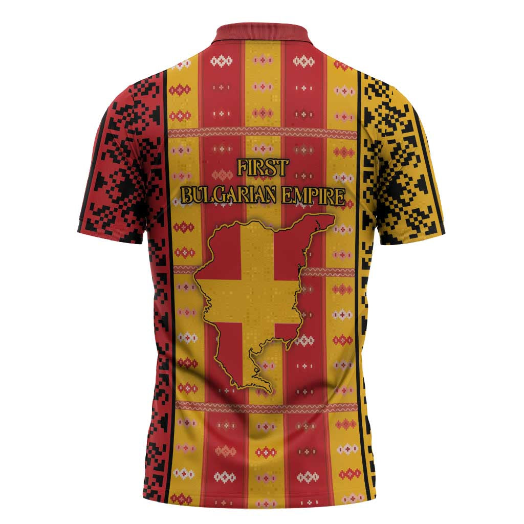 First Bulgarian Empire Zipper Polo Shirt Slavic Patterns - Wonder Print Shop