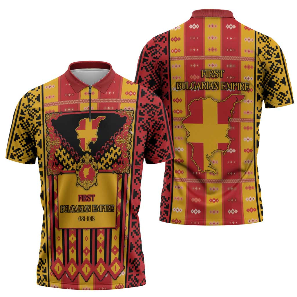 First Bulgarian Empire Zipper Polo Shirt Slavic Patterns - Wonder Print Shop