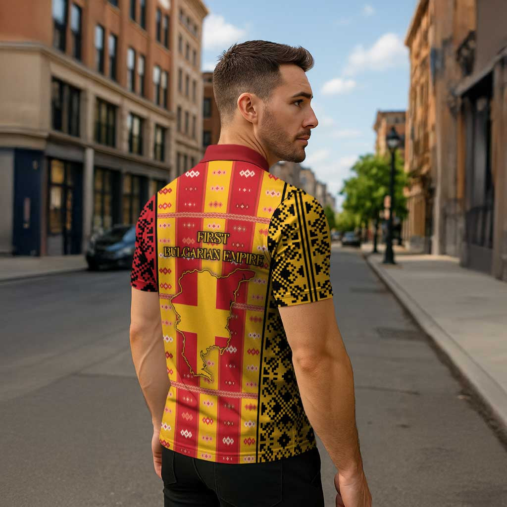First Bulgarian Empire Zipper Polo Shirt Slavic Patterns - Wonder Print Shop