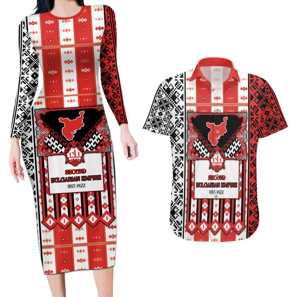 Second Bulgarian Empire Couples Matching Long Sleeve Bodycon Dress and Hawaiian Shirt Slavic Patterns - Wonder Print Shop