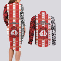 Second Bulgarian Empire Couples Matching Long Sleeve Bodycon Dress and Long Sleeve Button Shirt Slavic Patterns - Wonder Print Shop