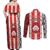 Second Bulgarian Empire Couples Matching Off Shoulder Maxi Dress and Long Sleeve Button Shirt Slavic Patterns - Wonder Print Shop