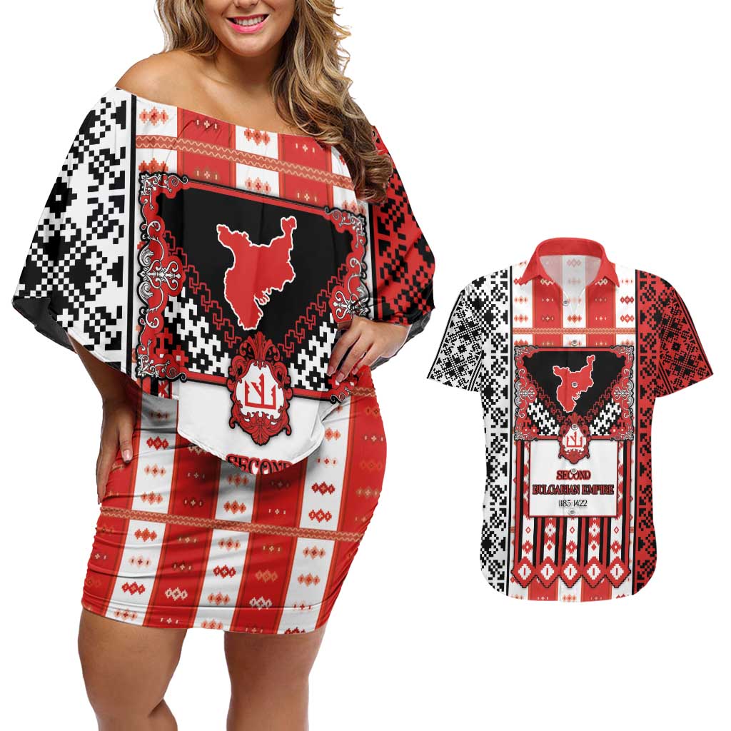 Second Bulgarian Empire Couples Matching Off Shoulder Short Dress and Hawaiian Shirt Slavic Patterns - Wonder Print Shop