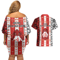 Second Bulgarian Empire Couples Matching Off Shoulder Short Dress and Hawaiian Shirt Slavic Patterns - Wonder Print Shop