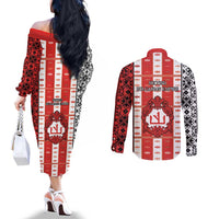 Second Bulgarian Empire Couples Matching Off The Shoulder Long Sleeve Dress and Long Sleeve Button Shirt Slavic Patterns - Wonder Print Shop