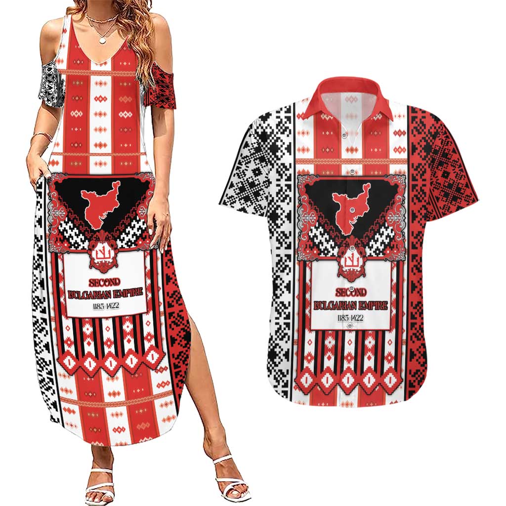 Second Bulgarian Empire Couples Matching Summer Maxi Dress and Hawaiian Shirt Slavic Patterns - Wonder Print Shop