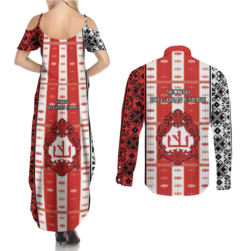 Second Bulgarian Empire Couples Matching Summer Maxi Dress and Long Sleeve Button Shirt Slavic Patterns - Wonder Print Shop