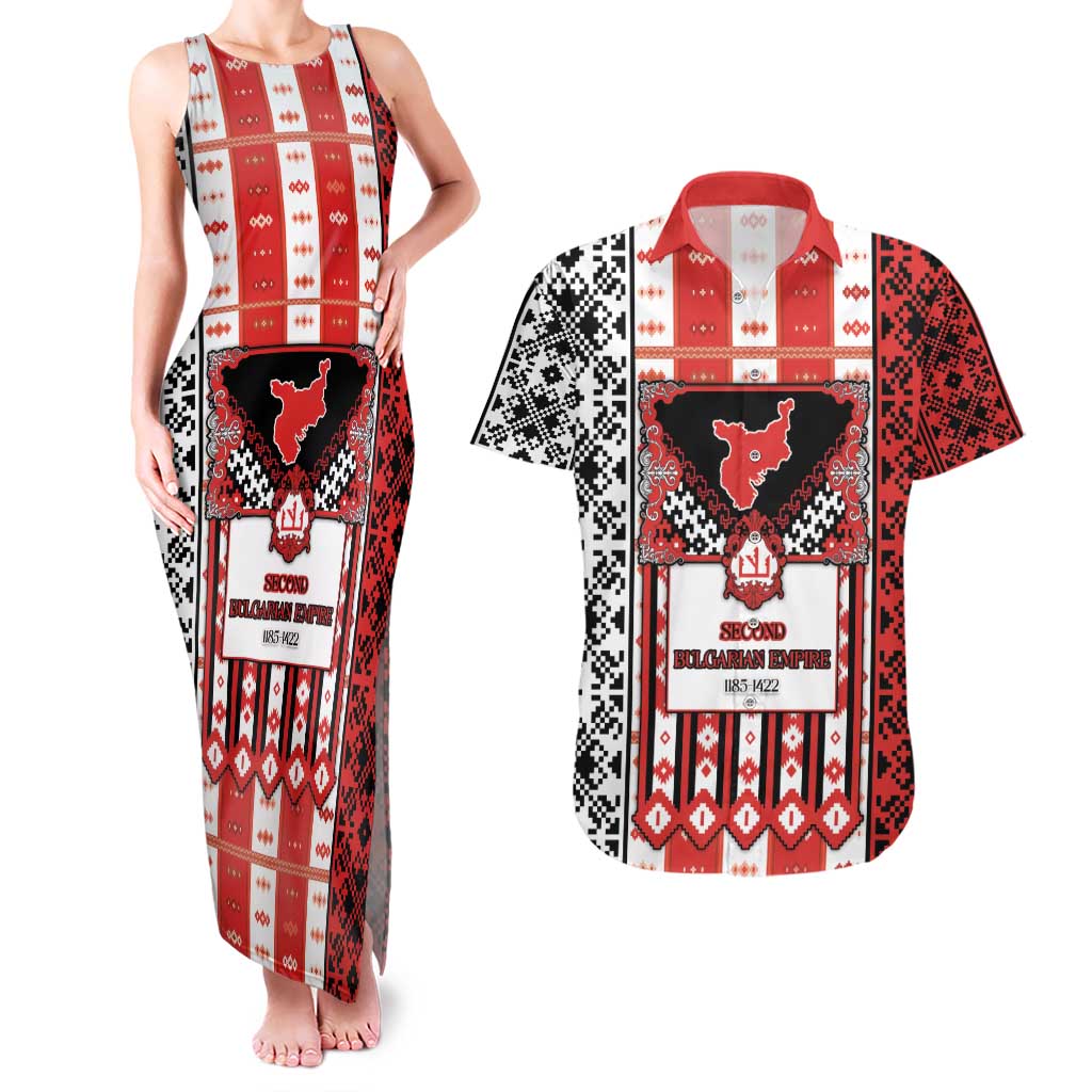 Second Bulgarian Empire Couples Matching Tank Maxi Dress and Hawaiian Shirt Slavic Patterns - Wonder Print Shop