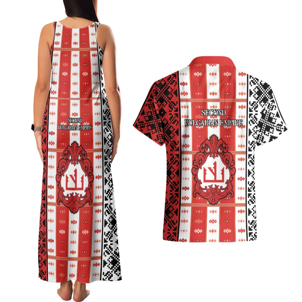 Second Bulgarian Empire Couples Matching Tank Maxi Dress and Hawaiian Shirt Slavic Patterns - Wonder Print Shop