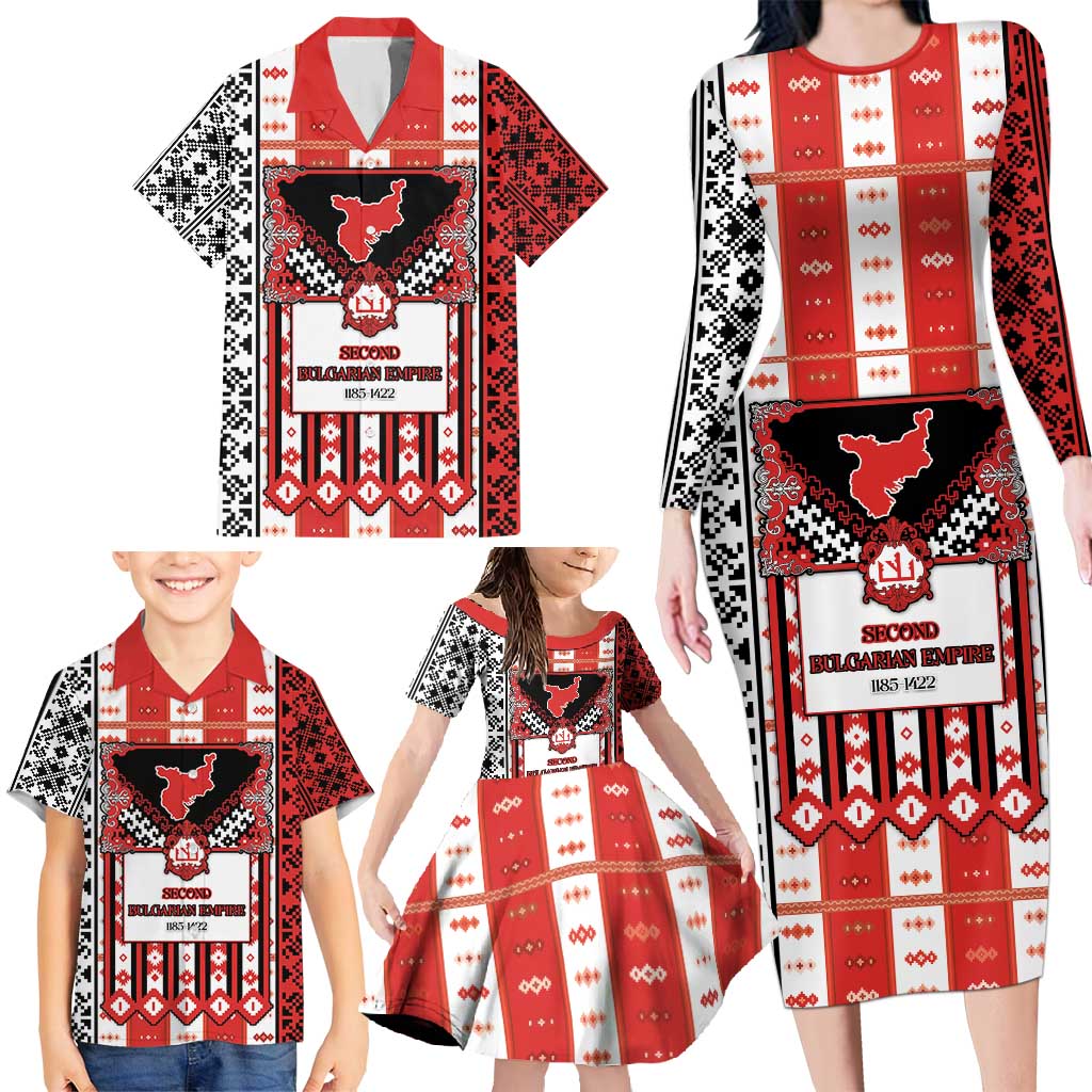 Second Bulgarian Empire Family Matching Long Sleeve Bodycon Dress and Hawaiian Shirt Slavic Patterns - Wonder Print Shop
