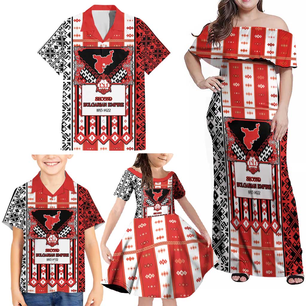 Second Bulgarian Empire Family Matching Off Shoulder Maxi Dress and Hawaiian Shirt Slavic Patterns - Wonder Print Shop