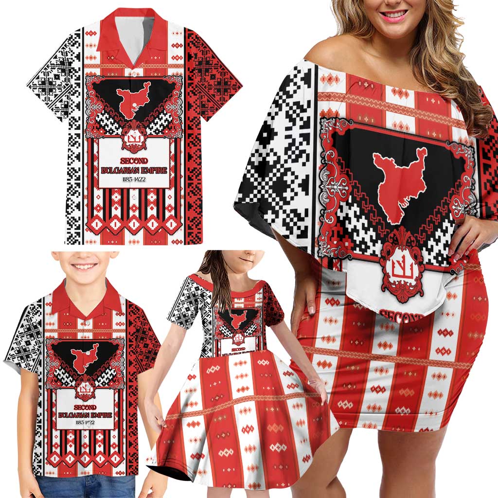 Second Bulgarian Empire Family Matching Off Shoulder Short Dress and Hawaiian Shirt Slavic Patterns - Wonder Print Shop