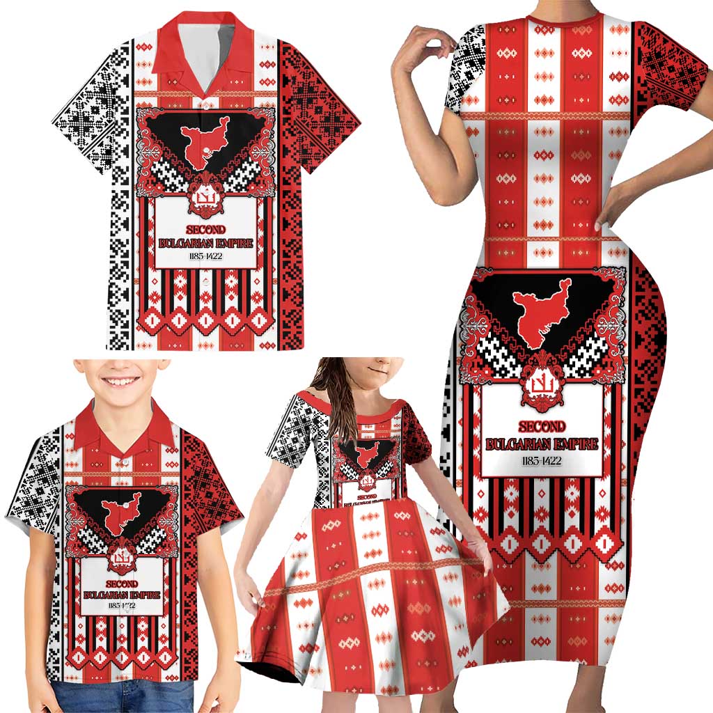 Second Bulgarian Empire Family Matching Short Sleeve Bodycon Dress and Hawaiian Shirt Slavic Patterns - Wonder Print Shop
