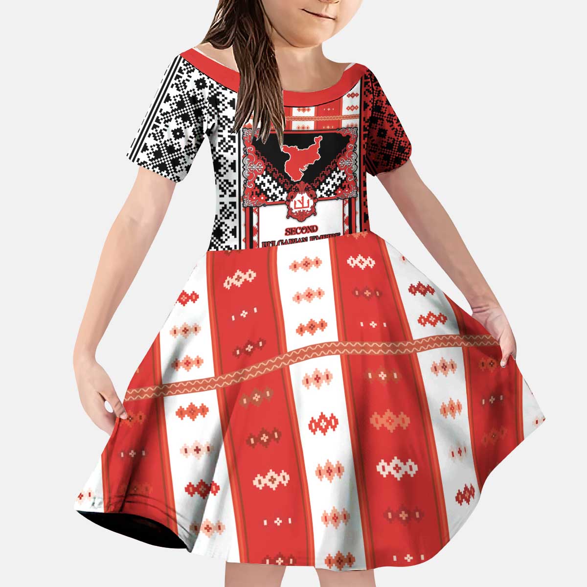 Second Bulgarian Empire Kid Short Sleeve Dress Slavic Patterns - Wonder Print Shop