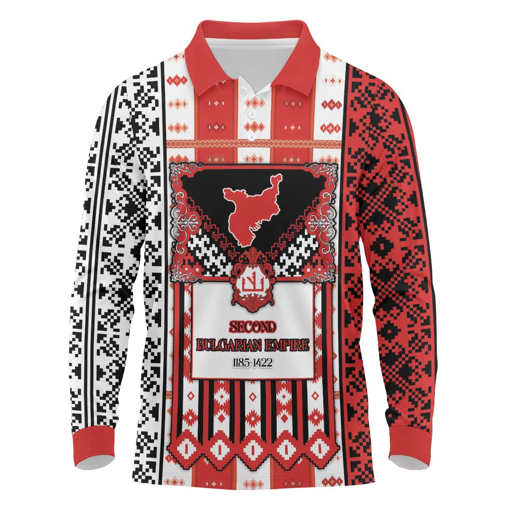 Second Bulgarian Empire Long Sleeve Polo Shirt Slavic Patterns - Wonder Print Shop