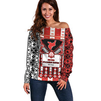 Second Bulgarian Empire Off Shoulder Sweater Slavic Patterns - Wonder Print Shop