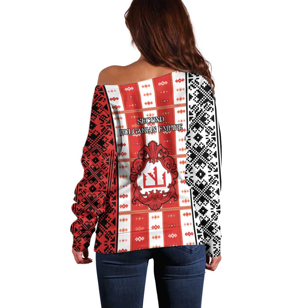 Second Bulgarian Empire Off Shoulder Sweater Slavic Patterns - Wonder Print Shop