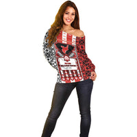 Second Bulgarian Empire Off Shoulder Sweater Slavic Patterns - Wonder Print Shop
