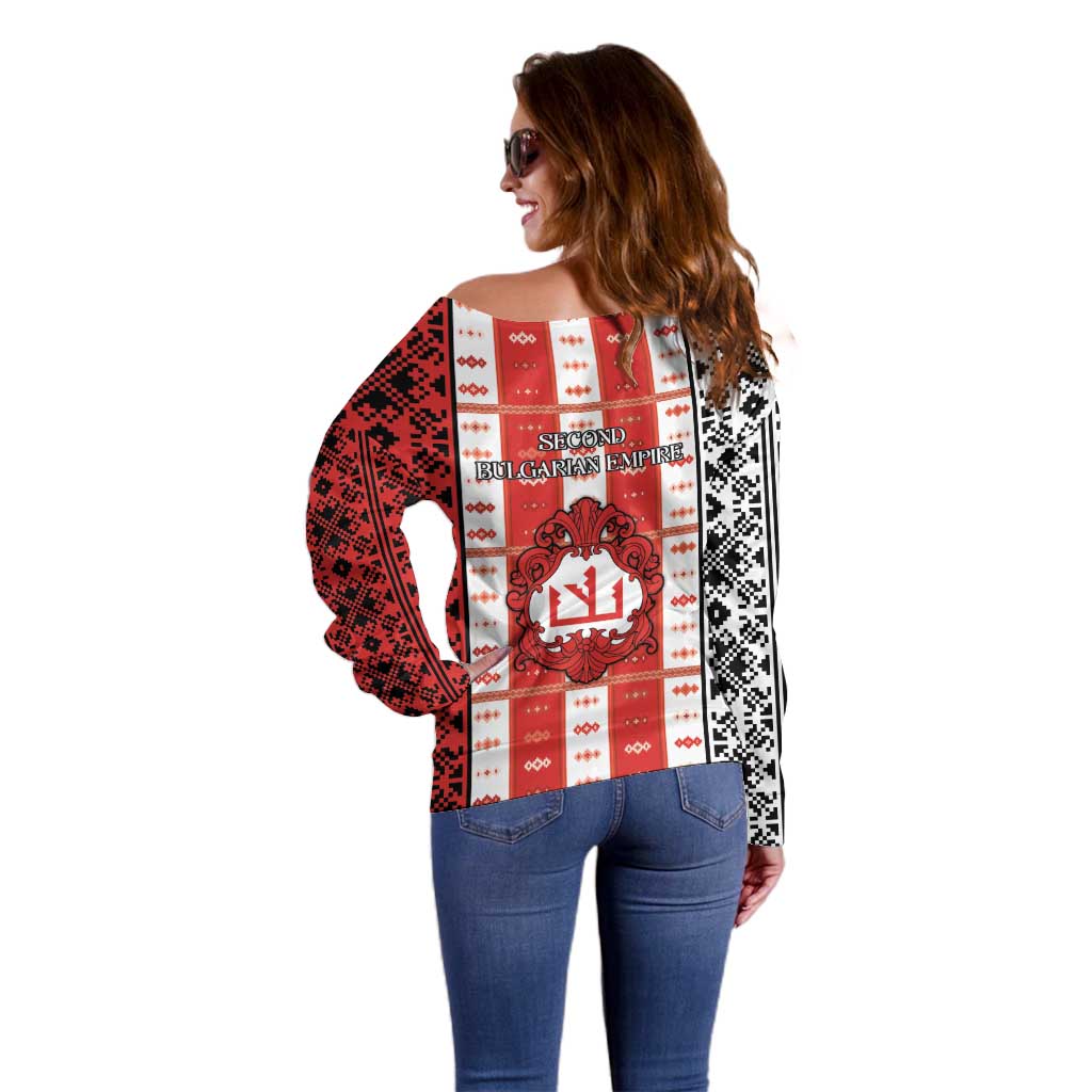 Second Bulgarian Empire Off Shoulder Sweater Slavic Patterns - Wonder Print Shop