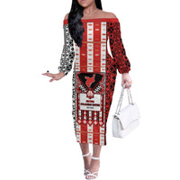 Second Bulgarian Empire Off The Shoulder Long Sleeve Dress Slavic Patterns - Wonder Print Shop