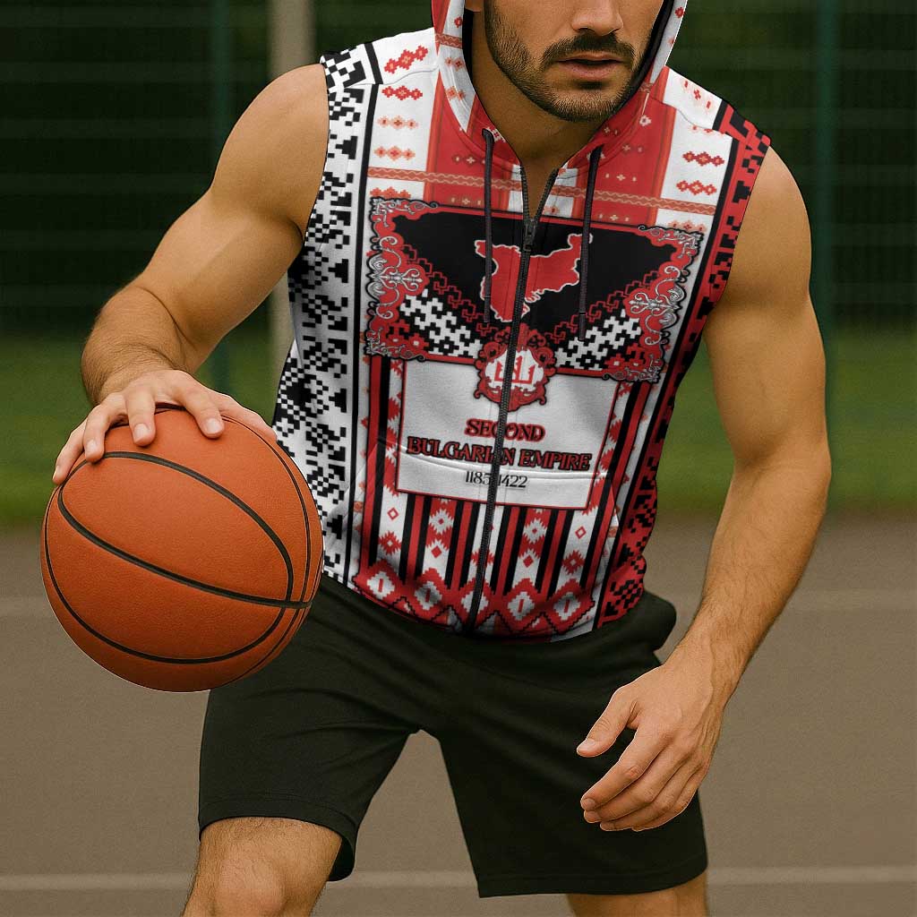 Second Bulgarian Empire Sleeveless Zip Hoodie Slavic Patterns - Wonder Print Shop
