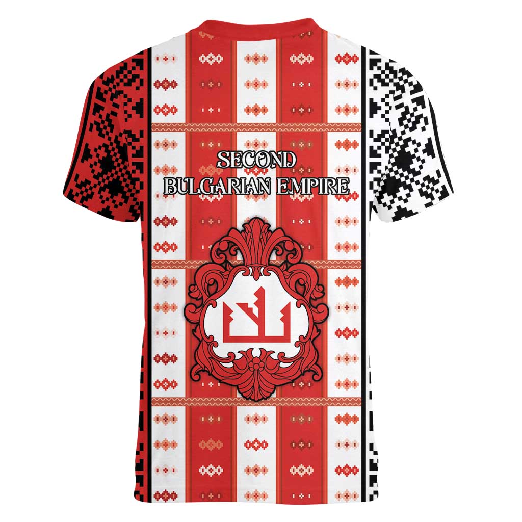 Second Bulgarian Empire Women V-Neck T-Shirt Slavic Patterns - Wonder Print Shop