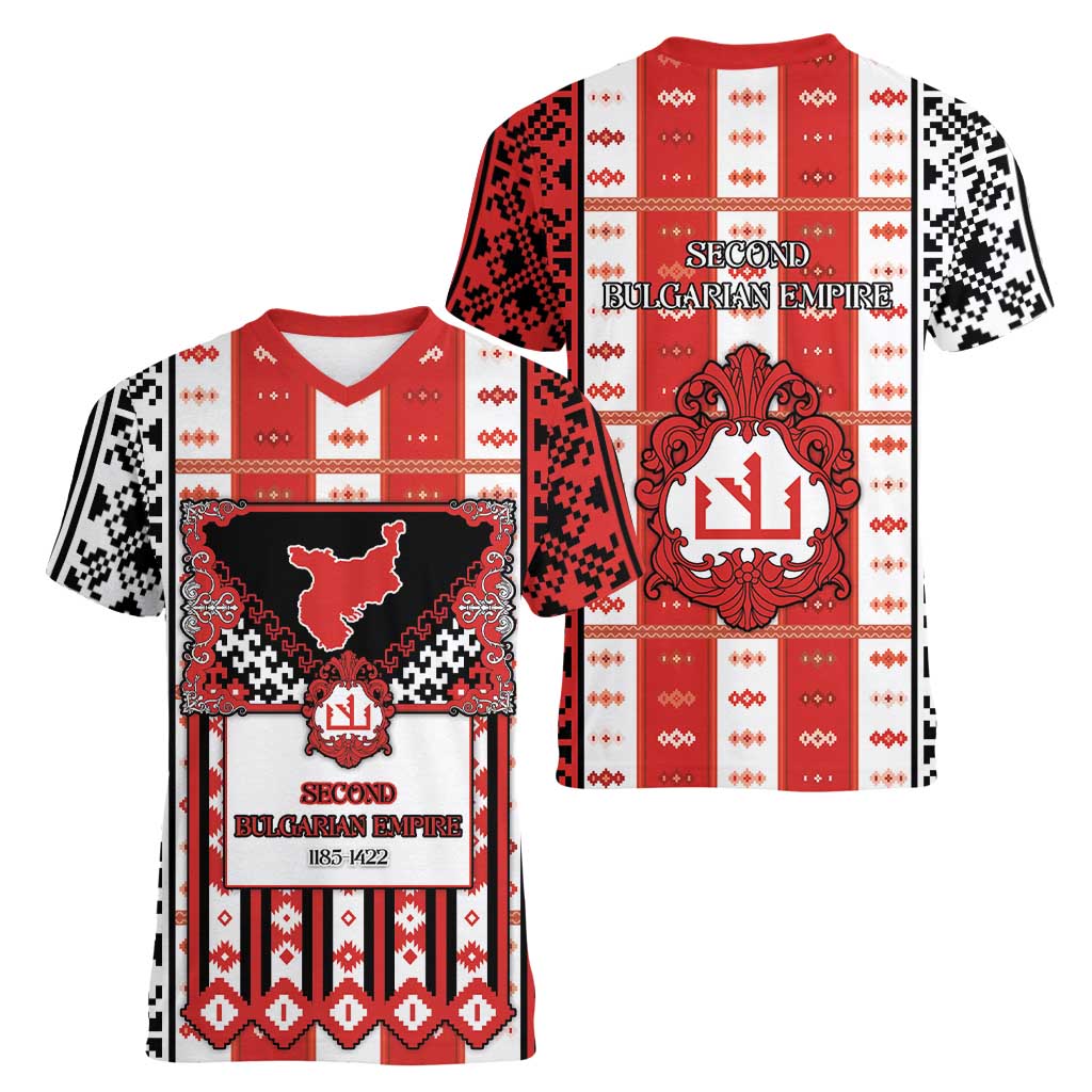 Second Bulgarian Empire Women V-Neck T-Shirt Slavic Patterns - Wonder Print Shop