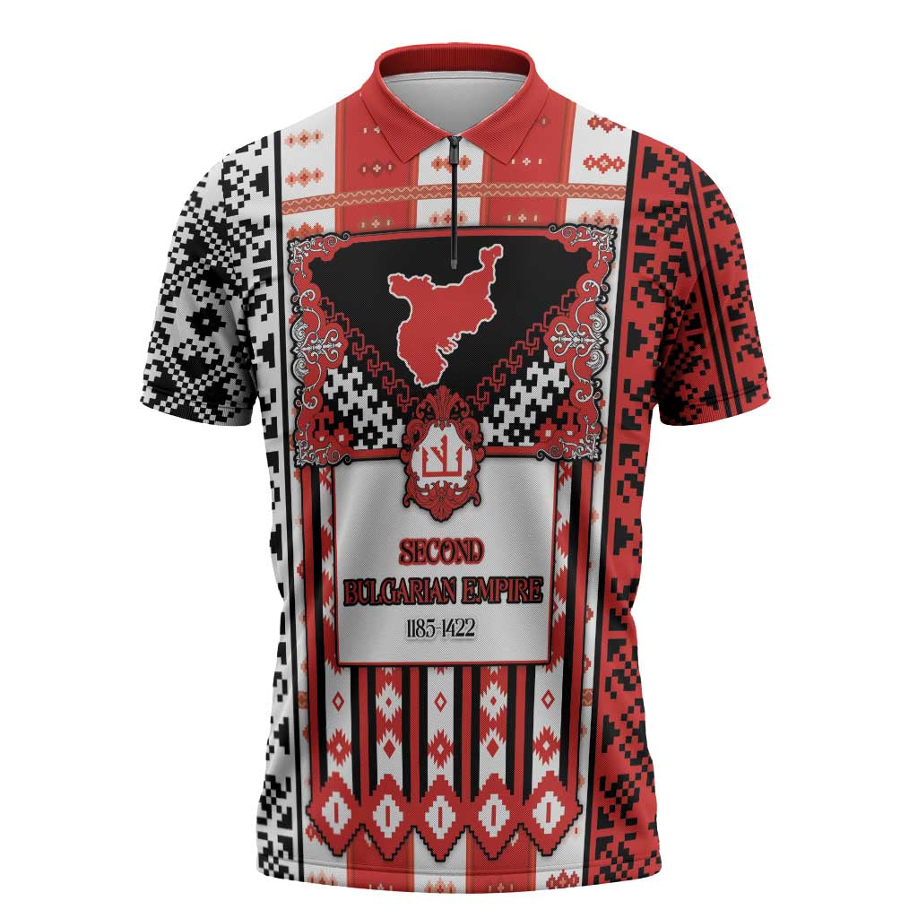 Second Bulgarian Empire Zipper Polo Shirt Slavic Patterns - Wonder Print Shop