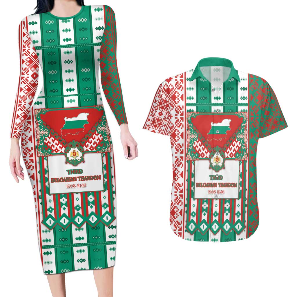 Tsardom Of Bulgaria Couples Matching Long Sleeve Bodycon Dress and Hawaiian Shirt Slavic Patterns - Wonder Print Shop
