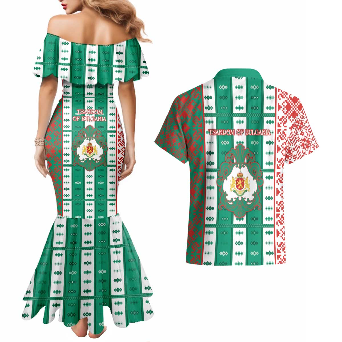 Tsardom Of Bulgaria Couples Matching Mermaid Dress and Hawaiian Shirt Slavic Patterns - Wonder Print Shop