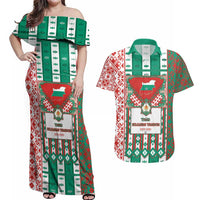 Tsardom Of Bulgaria Couples Matching Off Shoulder Maxi Dress and Hawaiian Shirt Slavic Patterns - Wonder Print Shop
