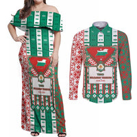 Tsardom Of Bulgaria Couples Matching Off Shoulder Maxi Dress and Long Sleeve Button Shirt Slavic Patterns - Wonder Print Shop