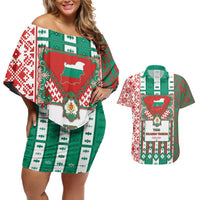 Tsardom Of Bulgaria Couples Matching Off Shoulder Short Dress and Hawaiian Shirt Slavic Patterns - Wonder Print Shop