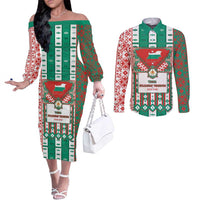 Tsardom Of Bulgaria Couples Matching Off The Shoulder Long Sleeve Dress and Long Sleeve Button Shirt Slavic Patterns - Wonder Print Shop